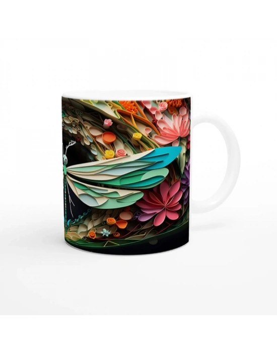 Kağıt Sanatı Stilinde Zarif Yusufçuk Temalı Baskılı Kupa Bardak