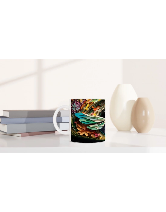 Kağıt Sanatı Stilinde Zarif Yusufçuk Temalı Baskılı Kupa Bardak