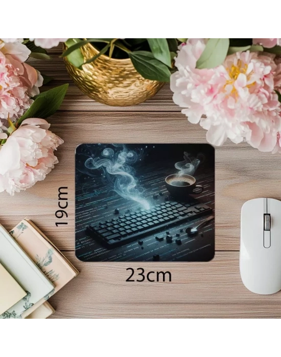 Kahve Buharı Arasında Kod Akışı Mouse Pad - 19x23 cm 2 mm Dikdörtgen İthal Baskılı Mouse Pad