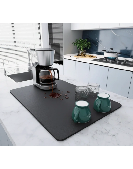 Kahve Makinesi Altlığı Su Emici Kaymaz Taban Tezgah Koruyucu Kurulama Matı