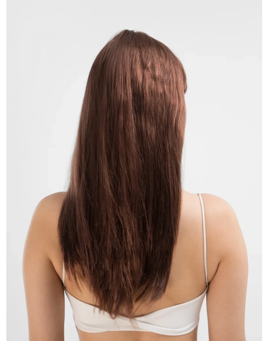 Kahve Renk Uzun Düz Parti Peruğu - Uzun Kahverengi Peruk