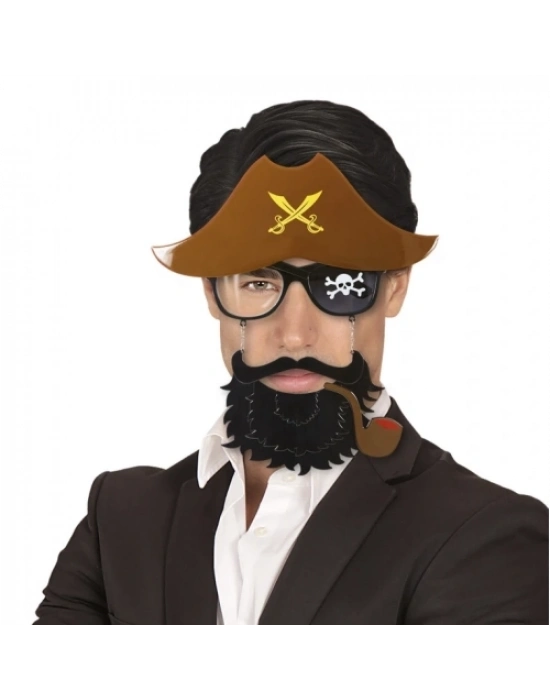 Kahve Şapkalı Pipolu Jack Sparrow Gözlüğü