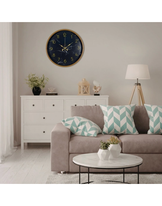 Kahverengi Mermer Desenli 36 Cm Duvar Saati