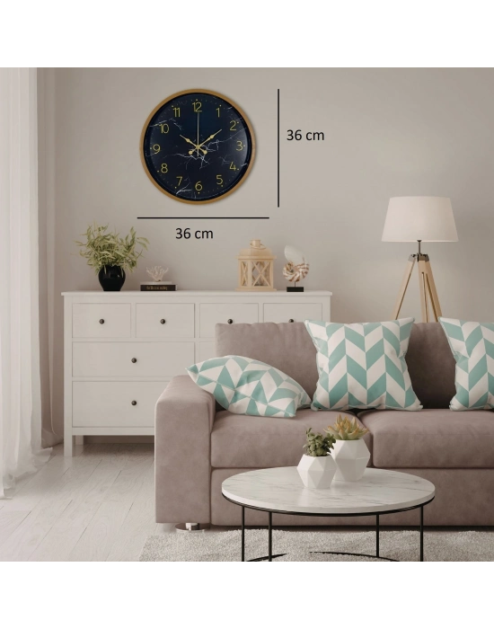 Kahverengi Mermer Desenli 36 Cm Duvar Saati