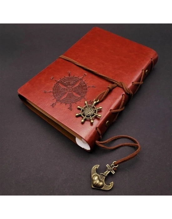 Kahverengi Pusula Temalı Deri Defter