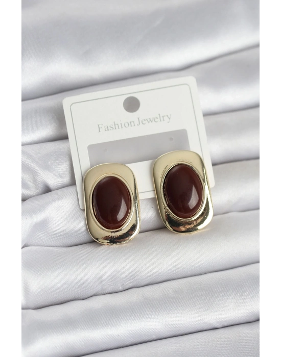 ® Kahverengi Renk Kare Model Vintage Kadın Küpe