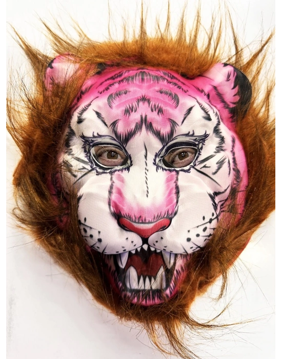 Kahverengi Saçlı Pembe Yüz Kurt Maske Kaplan Maske Mega Peluş 26 No