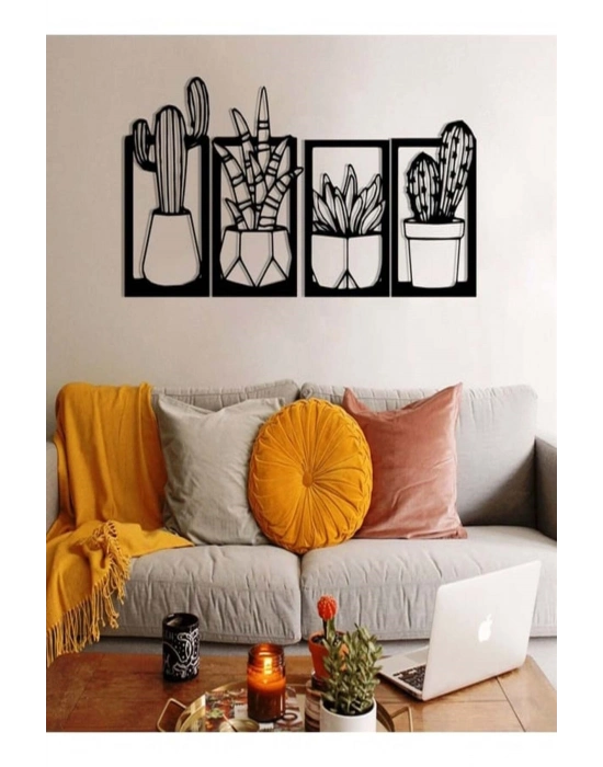 ® Kaktüs Çerçeve Serisi – Ahşap Duvar Dekoru (4’lü Set)