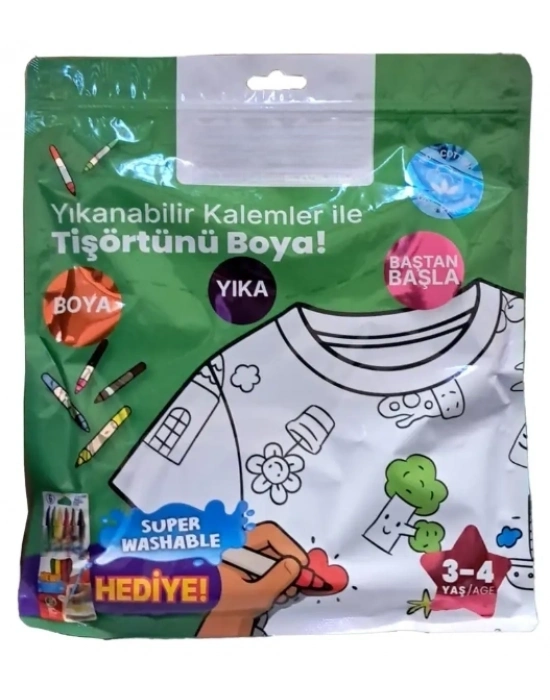 Kalem Hediyeli Boyanabilir Tişört 3-4 Yaş