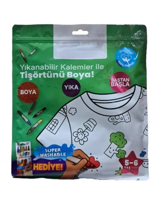 Kalem Hediyeli Boyanabilir Tişört 5-6 Yaş