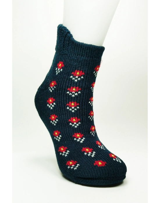 Kalın Kışlık Kadın Soket Çorap Yünlü Havlu Ev Giyim Patik  Desen 2 Lacivert