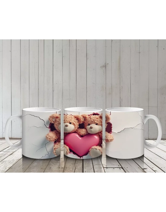 Kalp Arasında Sarılmış Sevimli Ayıcıklar – Baskılı Kahve Kupası