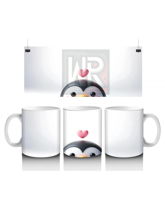 Kalp Balonu ile Penguen – Baskılı Kahve Kupası