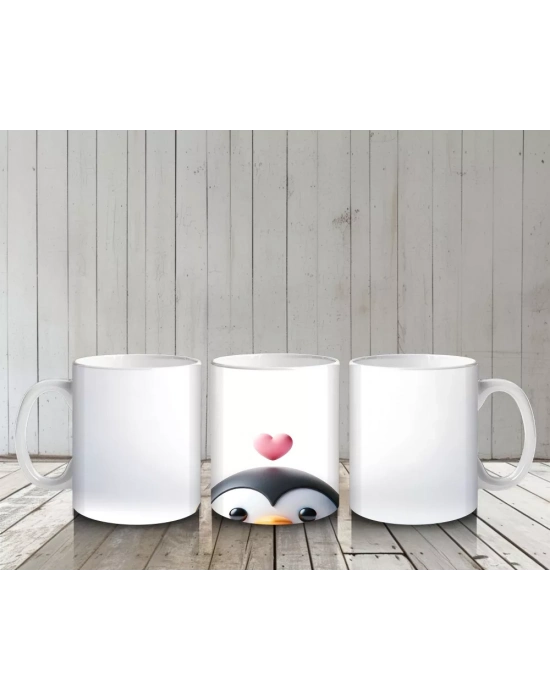 Kalp Balonu ile Penguen – Baskılı Kahve Kupası