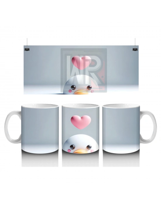 Kalp Balonu Tutan Beyaz Deniz Canlısı – Baskılı Kahve Kupası