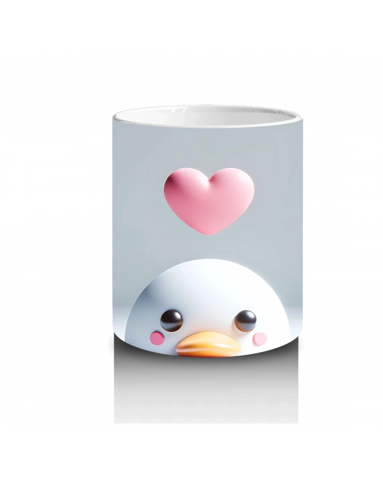 Kalp Balonu Tutan Beyaz Deniz Canlısı – Baskılı Kahve Kupası