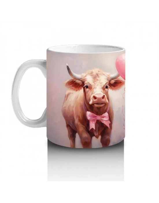 Kalp Balonu Tutan Sevimli İnekler – Baskılı Kahve Kupası