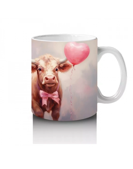 Kalp Balonu Tutan Sevimli İnekler – Baskılı Kahve Kupası