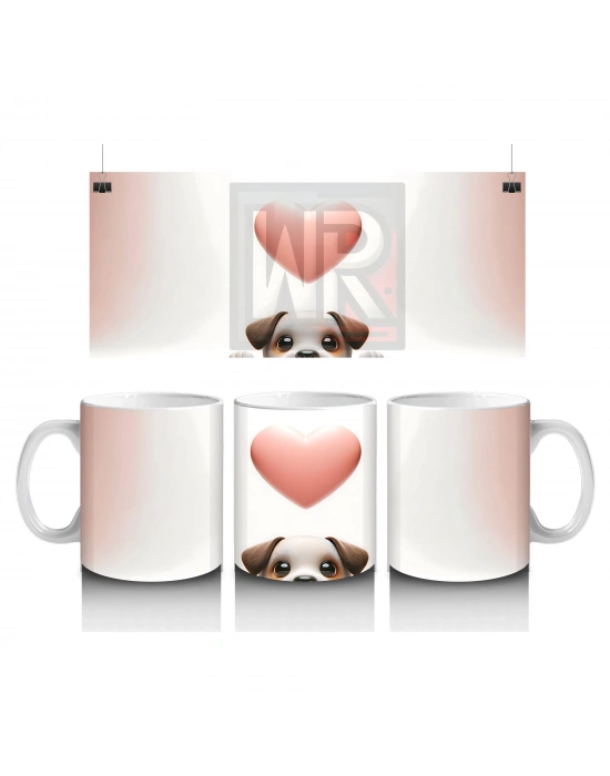 Kalp Balonuna Bakan Sevimli Köpek – Baskılı Kahve Kupası
