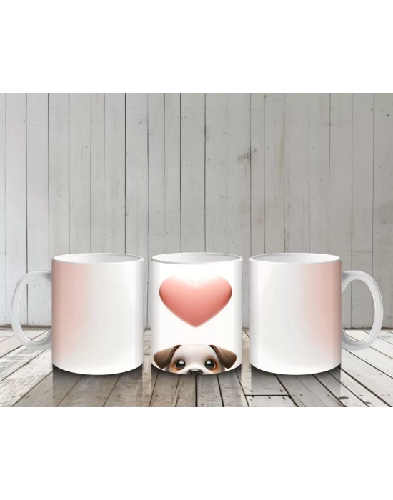 Kalp Balonuna Bakan Sevimli Köpek – Baskılı Kahve Kupası