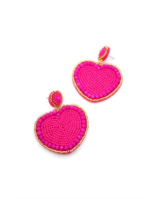 Kalp Boncuk Küpe - Pembe