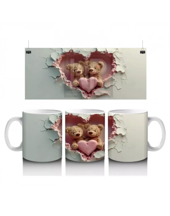 Kalp Çatlağından Bakan Çift Ayıcık – Baskılı Kahve Kupası