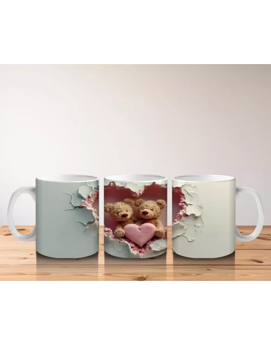 Kalp Çatlağından Bakan Çift Ayıcık – Baskılı Kahve Kupası