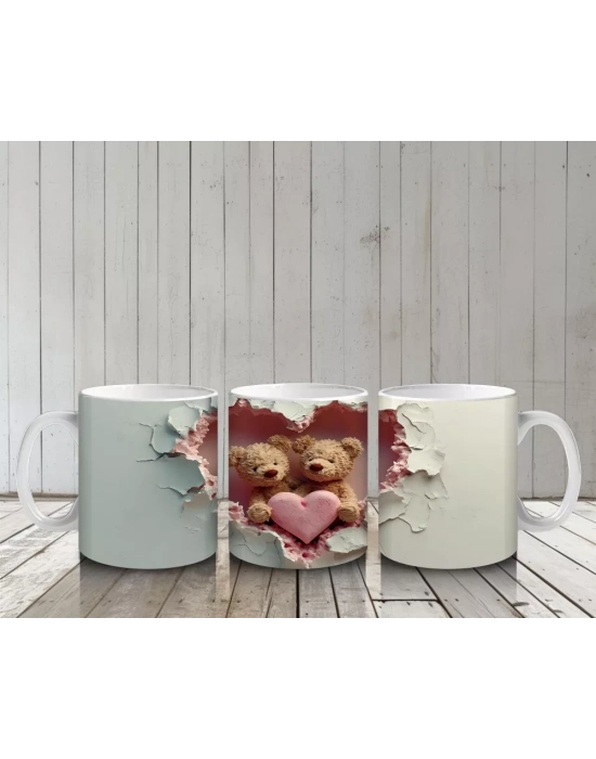 Kalp Çatlağından Bakan Çift Ayıcık – Baskılı Kahve Kupası