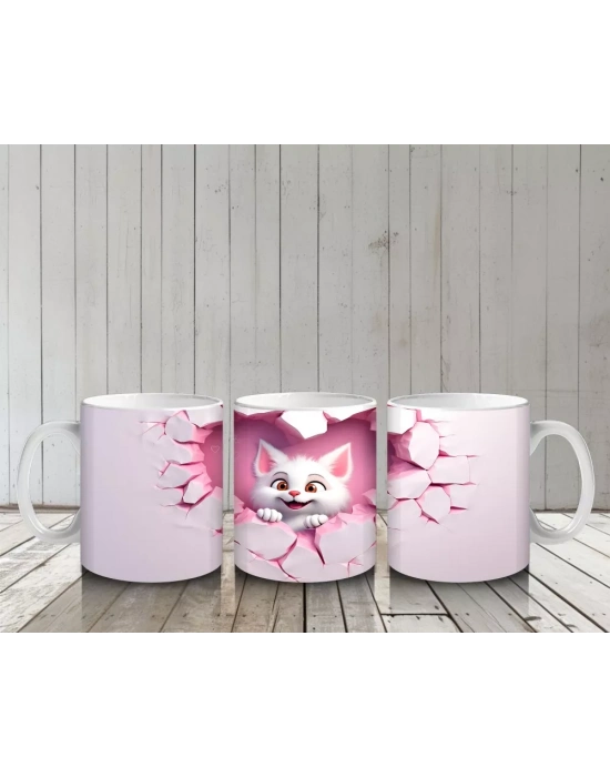 Kalp Çatlağından Bakan Kedicik – Baskılı Kahve Kupası