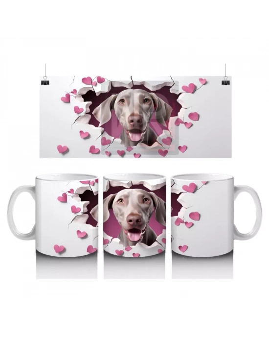 Kalp Çatlağından Bakan Sevimli Köpek ve Pembe Kalpler Kupa