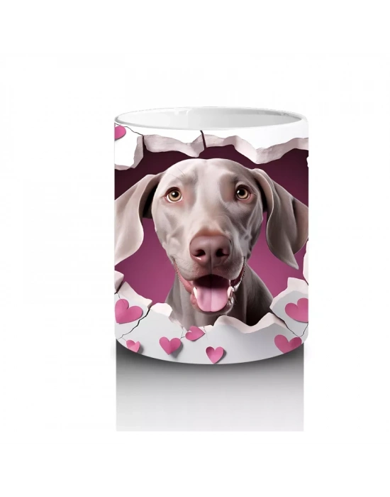 Kalp Çatlağından Bakan Sevimli Köpek ve Pembe Kalpler Kupa