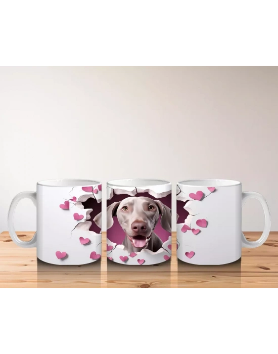 Kalp Çatlağından Bakan Sevimli Köpek ve Pembe Kalpler Kupa