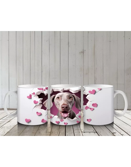 Kalp Çatlağından Bakan Sevimli Köpek ve Pembe Kalpler Kupa