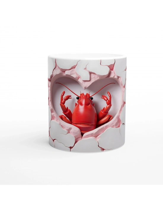 Kalp Çatlaklı Duvar Temalı Istakoz Baskılı Kupa Bardak