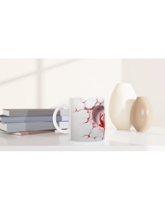 Kalp Çatlaklı Duvar Temalı Istakoz Baskılı Kupa Bardak