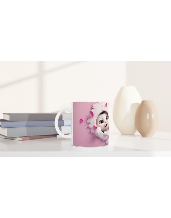 Kalp Çatlaktan Bakan Neşeli Kedi Çifti Temalı Baskılı Kupa Bardak