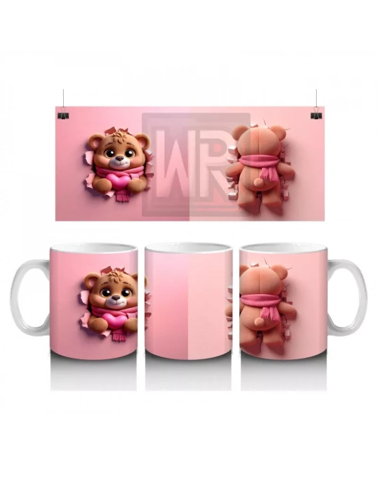 Kalp Çerçeveli Ayıcık ve Kalpli Ayıcık – Çift Taraflı Baskılı Kupa Bardak