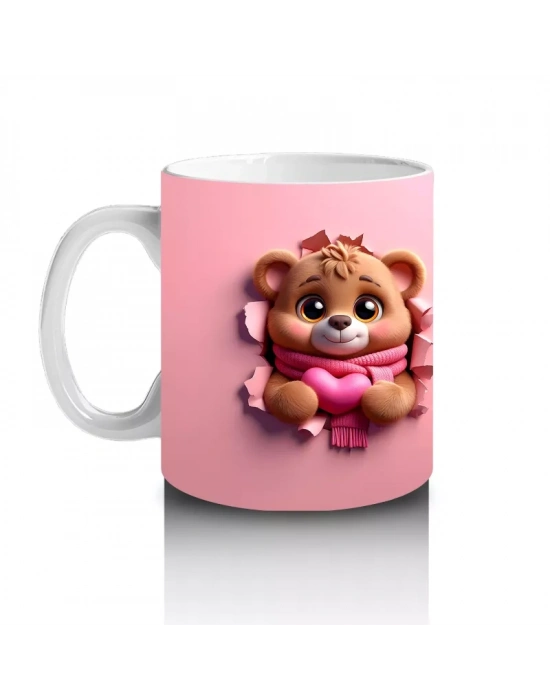 Kalp Çerçeveli Ayıcık ve Kalpli Ayıcık – Çift Taraflı Baskılı Kupa Bardak