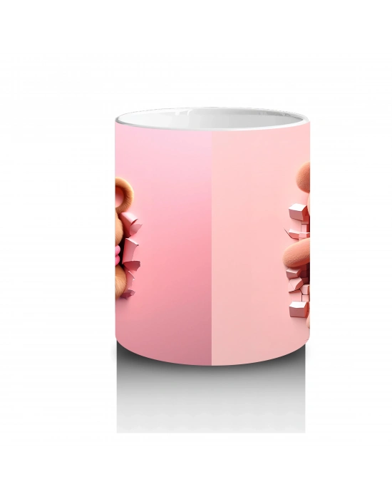 Kalp Çerçeveli Ayıcık ve Kalpli Ayıcık – Çift Taraflı Baskılı Kupa Bardak