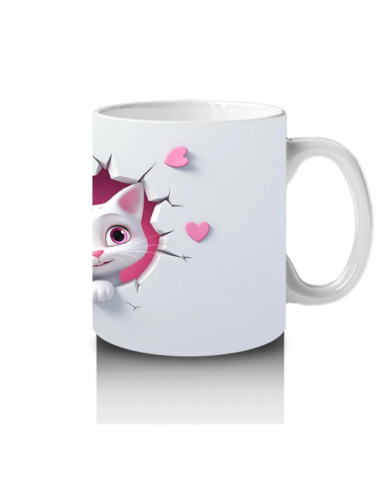 Kalp Çerçevesinden Bakan İki Sevimli Kedi – Baskılı Kahve Kupası