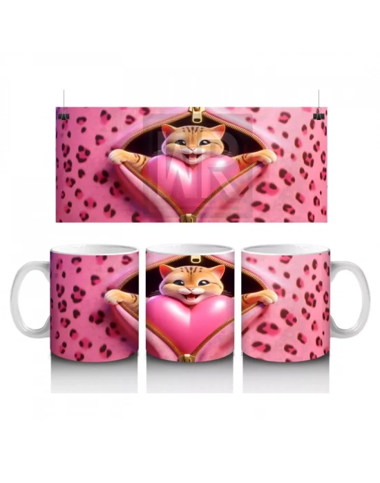 Kalp Desenli Battaniyeye Sarılmış Sevimli Kediler – Baskılı Kahve Kupası