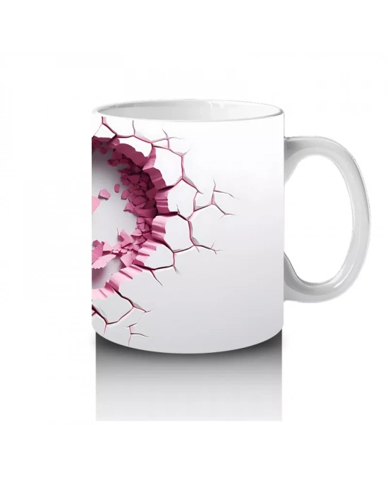 Kalp Desenli Duvarı Delen Pembe Kelebek – Baskılı Kahve Kupası