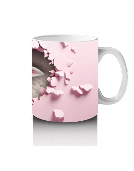 Kalp Desenli Fon Üzerinde Bakan Kuzu – Baskılı Kahve Kupası