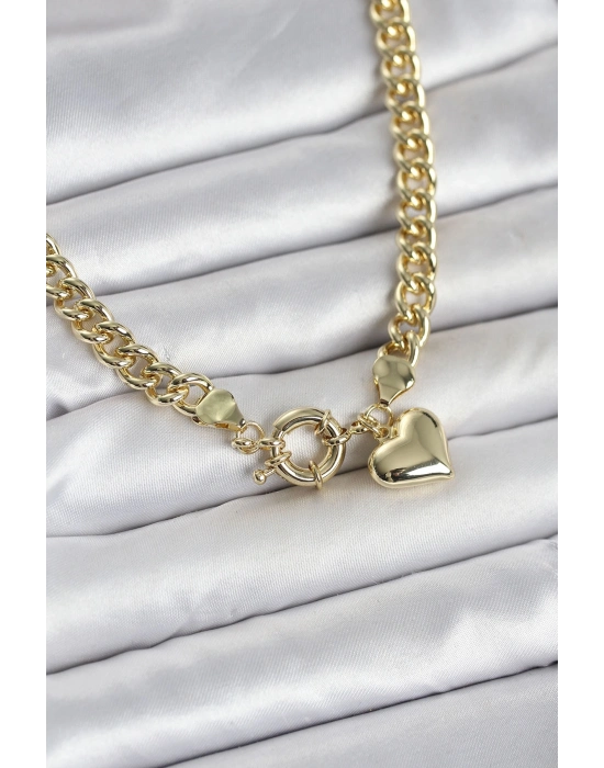 ® Kalp Detaylı Gold Renk Pirinç Kadın Kolye