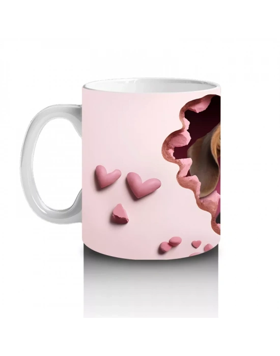 Kalp Dolu Arka Planda Cocker Köpek – Baskılı Kahve Kupası