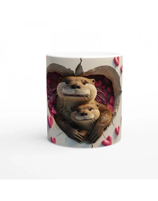 Kalp Dolu Duvardan Bakan Su Samuru Temalı Baskılı Kupa Bardak