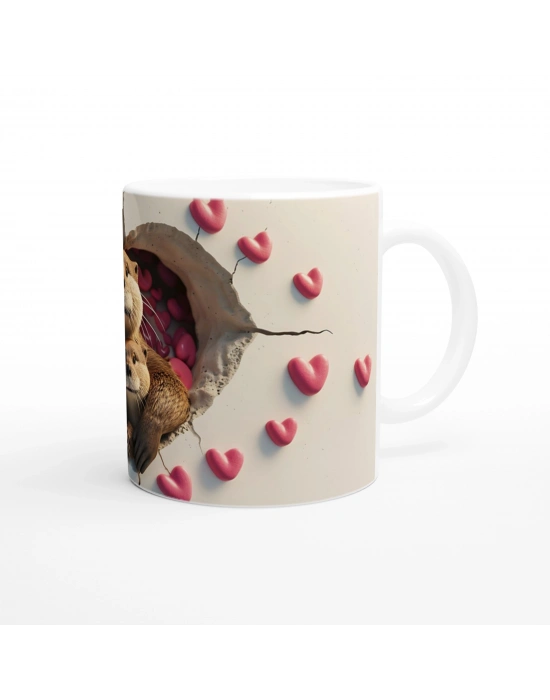 Kalp Dolu Duvardan Bakan Su Samuru Temalı Baskılı Kupa Bardak