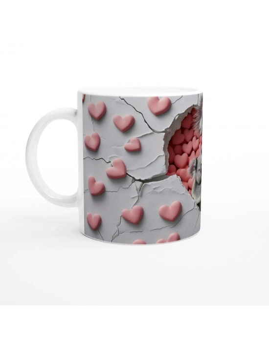 Kalp Dolu Sevgiyle Sarılmış Koala Temalı Baskılı Kupa Bardak