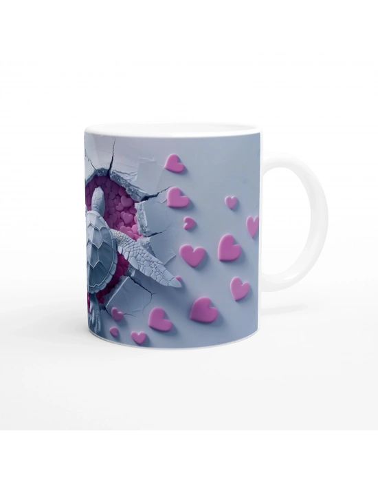 Kalp Dolu Zeminde Yüzen Aşık Kaplumbağalar Temalı Baskılı Kupa Bardak