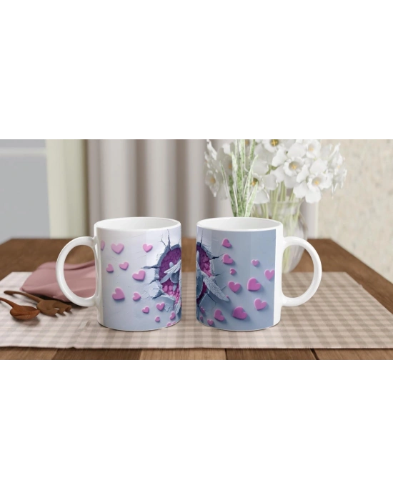 Kalp Dolu Zeminde Yüzen Aşık Kaplumbağalar Temalı Baskılı Kupa Bardak